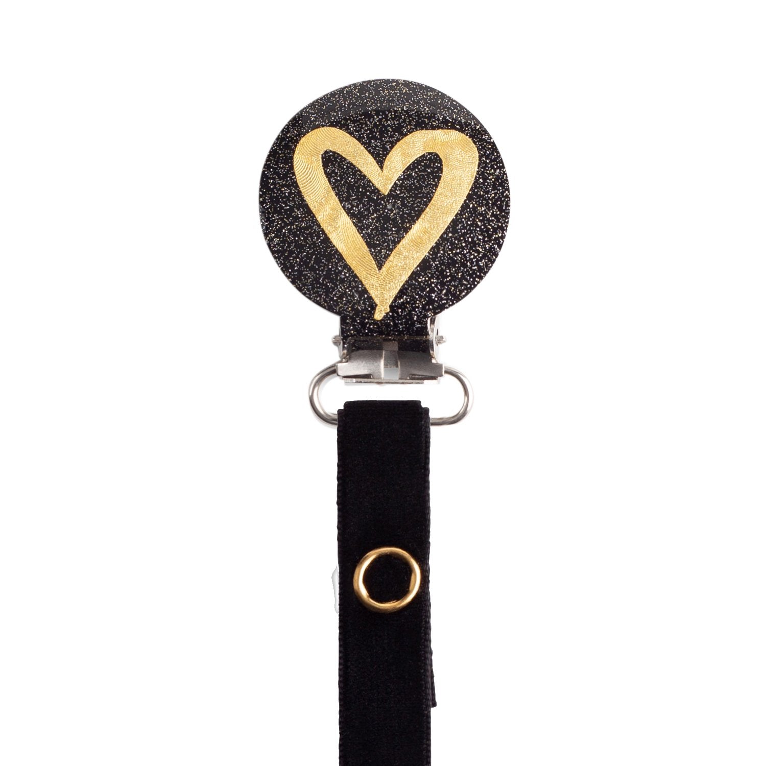 Classy Paci Black & Gold Heart Amour Pacifier Clip FW21-22