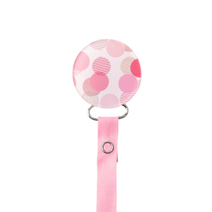 Classy Paci fun circles in  pink/ hot pink denim/ mauve/ white baby girl pacifier clip