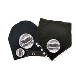 Black with silver circle croc bib hat and clip DELUXE GIFT SET