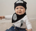Black with gold leather teddy bib hat and clip DELUXE GIFT SET