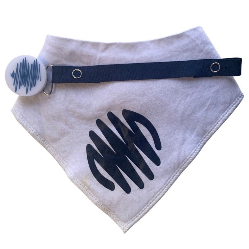 White with navy Doodle circle bib and clip GIFT SET