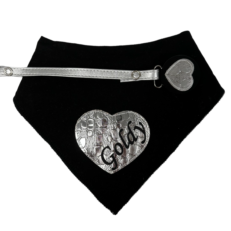 Silver crocodile leather heart bib and clip GIFT SET