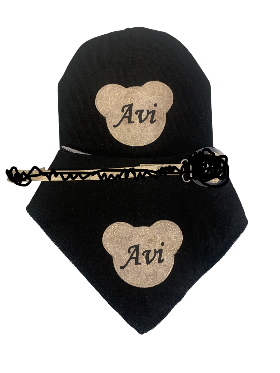 Black with silver sparkle leather teddy bib hat and clip DELUXE GIFT SET