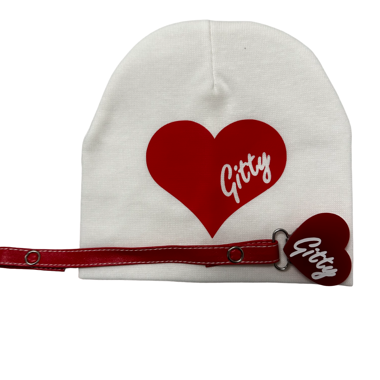 White red heart bib hat and clip DELUXE GIFT SET