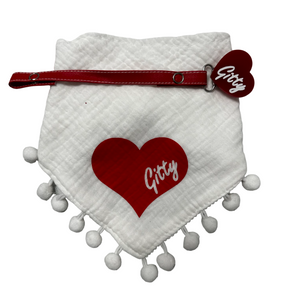 White red heart bib hat and clip DELUXE GIFT SET