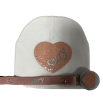 White peach/mauve croc heart bib hat and clip DELUXE GIFT SET