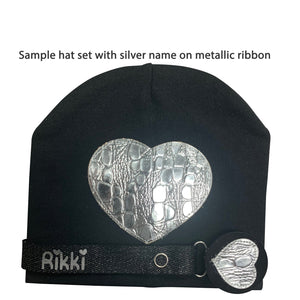 Black with silver  Heart croc  bib hat and clip DELUXE GIFT SET