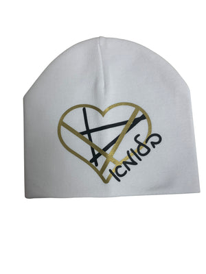 White CHIC with Black & Gold stripe heart hat and clip GIFT SET