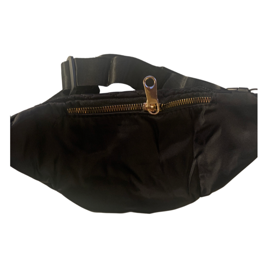 Black or Grey quilted Fanny pack with gold zippers