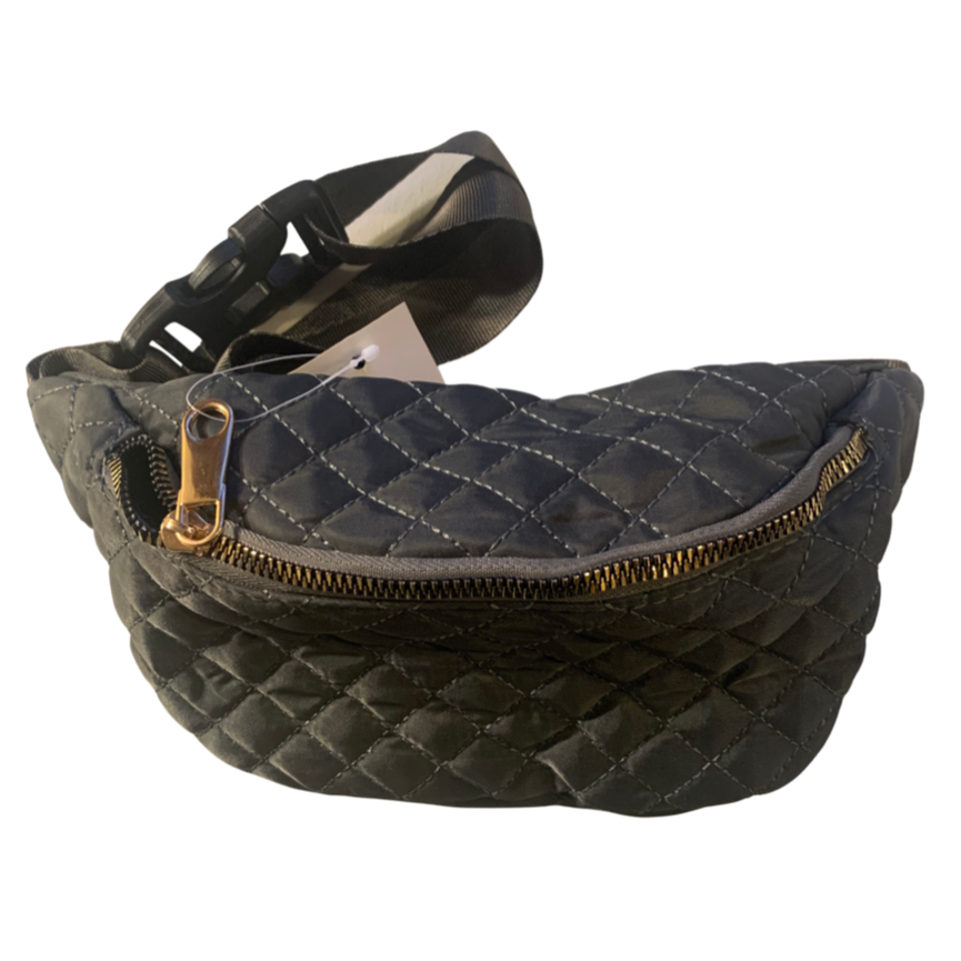 Black or Grey quilted Fanny pack with gold zippers