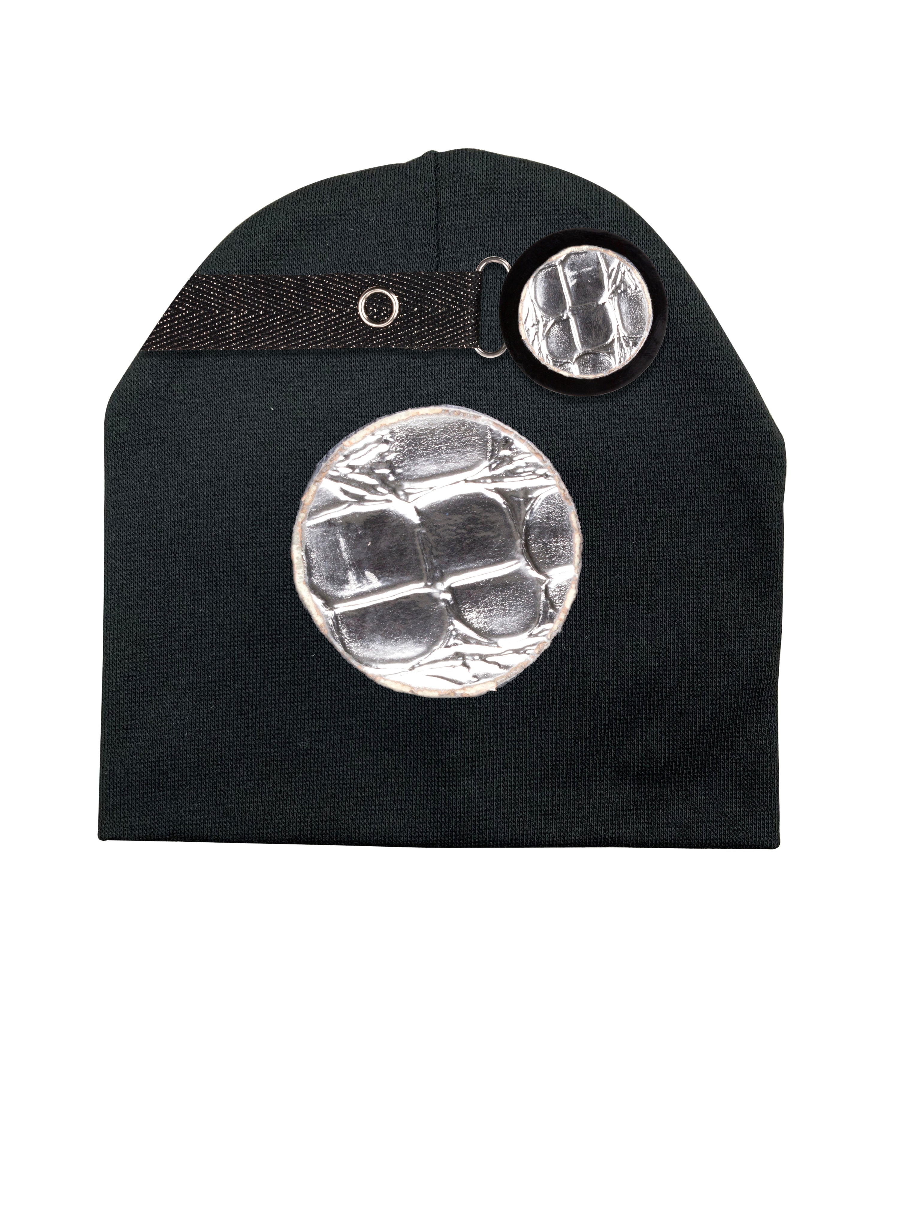 Black with silver circle croc bib hat and clip DELUXE GIFT SET