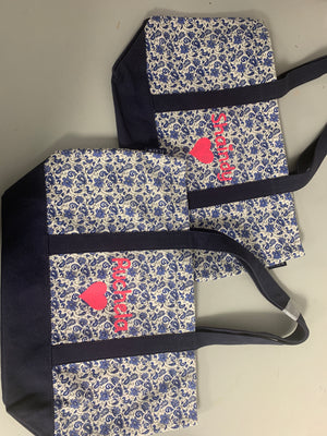 Structured canvas tote bag blue paisley school camp