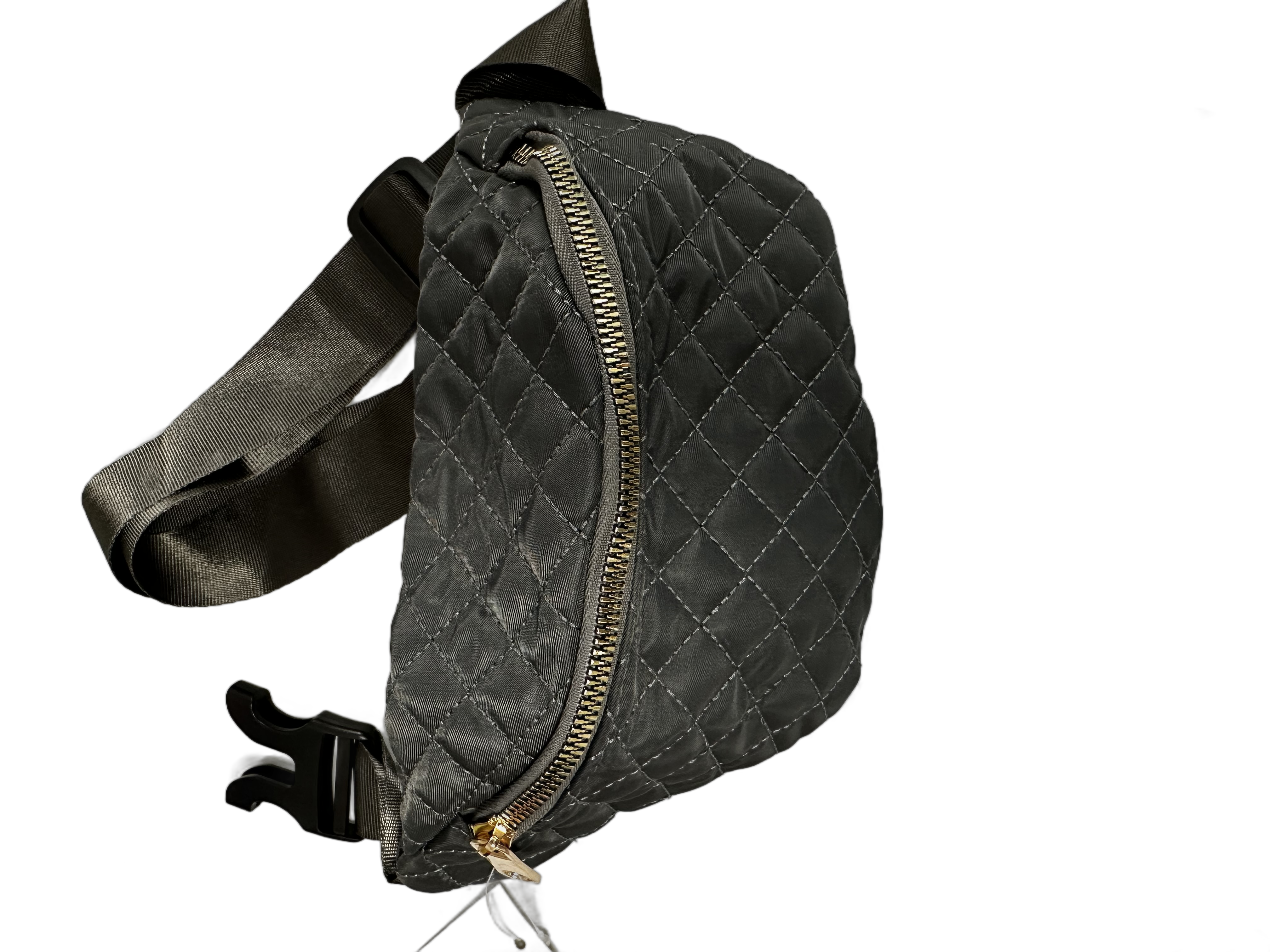 Black or Grey quilted Fanny pack with gold zippers
