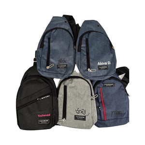 Black grey or denim personalized bag / trip, side/ sling/ crossbody bag school. camp