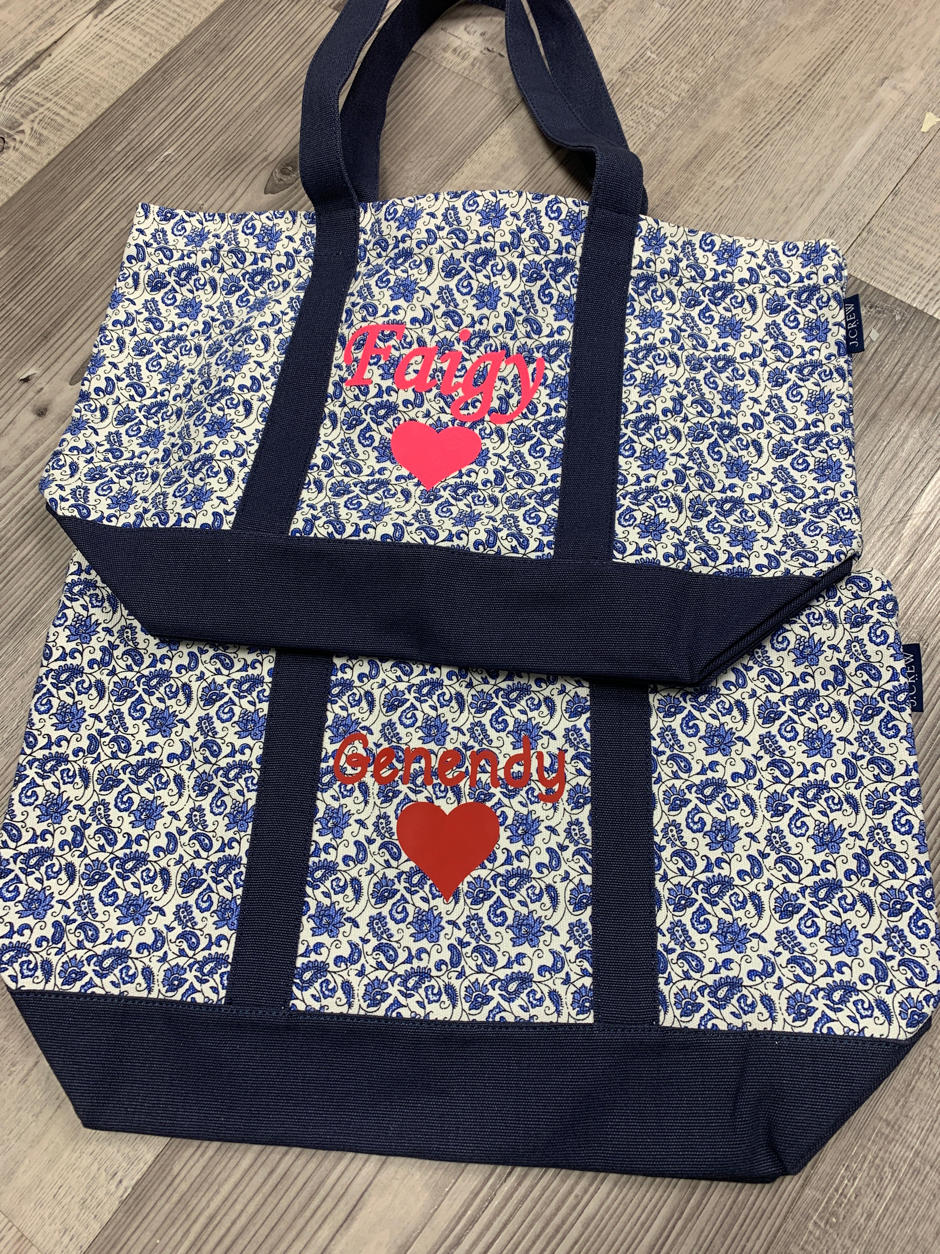 Structured canvas tote bag blue paisley school camp