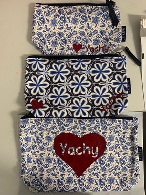 Canvas blue paisley accessory/ cosmetic bags 3 sizes school camp