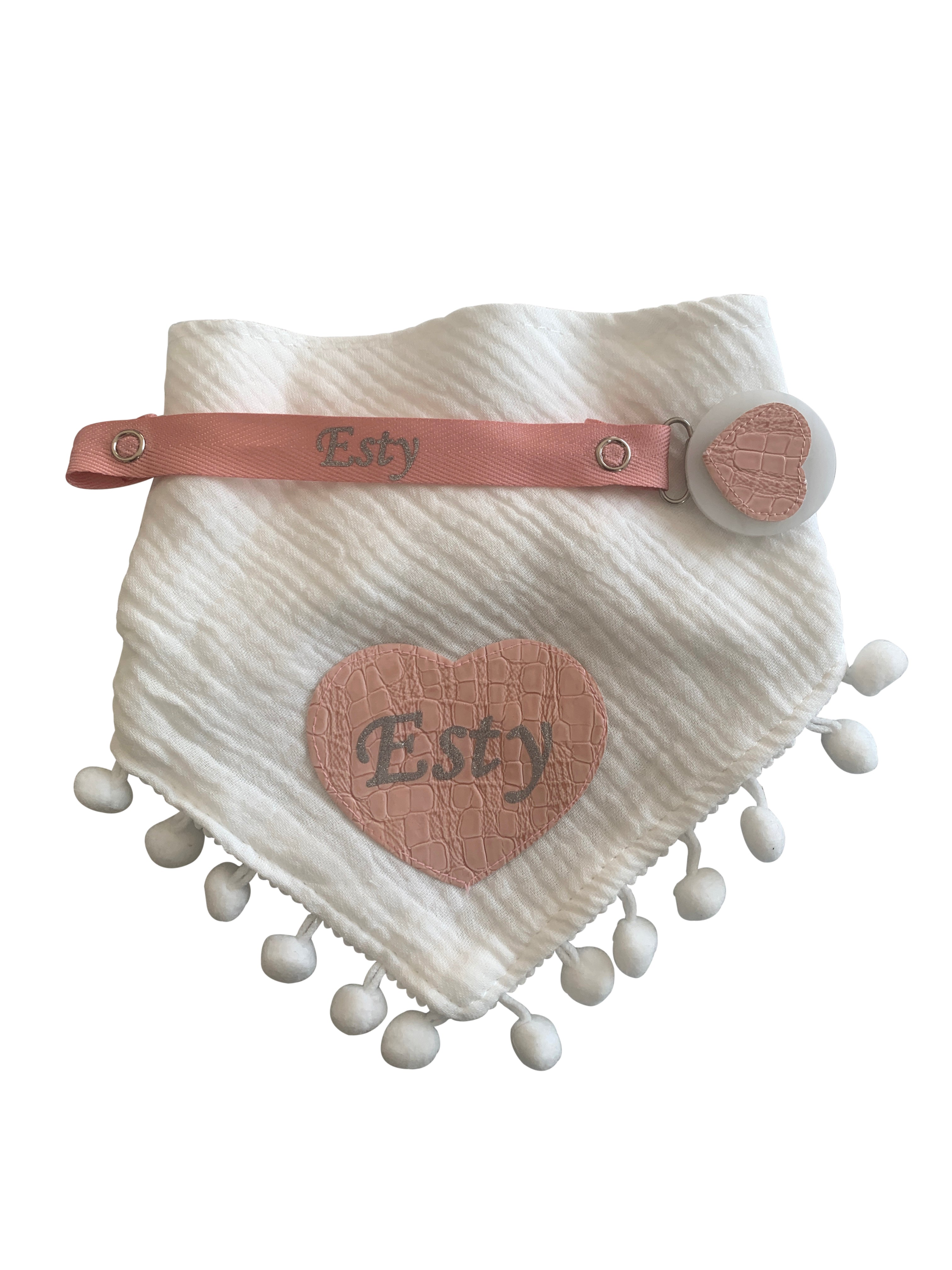 White peach/mauve croc heart bib hat and clip DELUXE GIFT SET