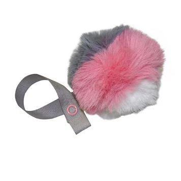 Tri Color Grey, White & Pink  Fur Pom Pom