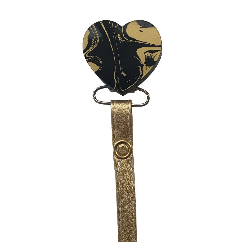 Classy Paci MARBLE black and gold heart clip with Bibs pacifier GIFT SET