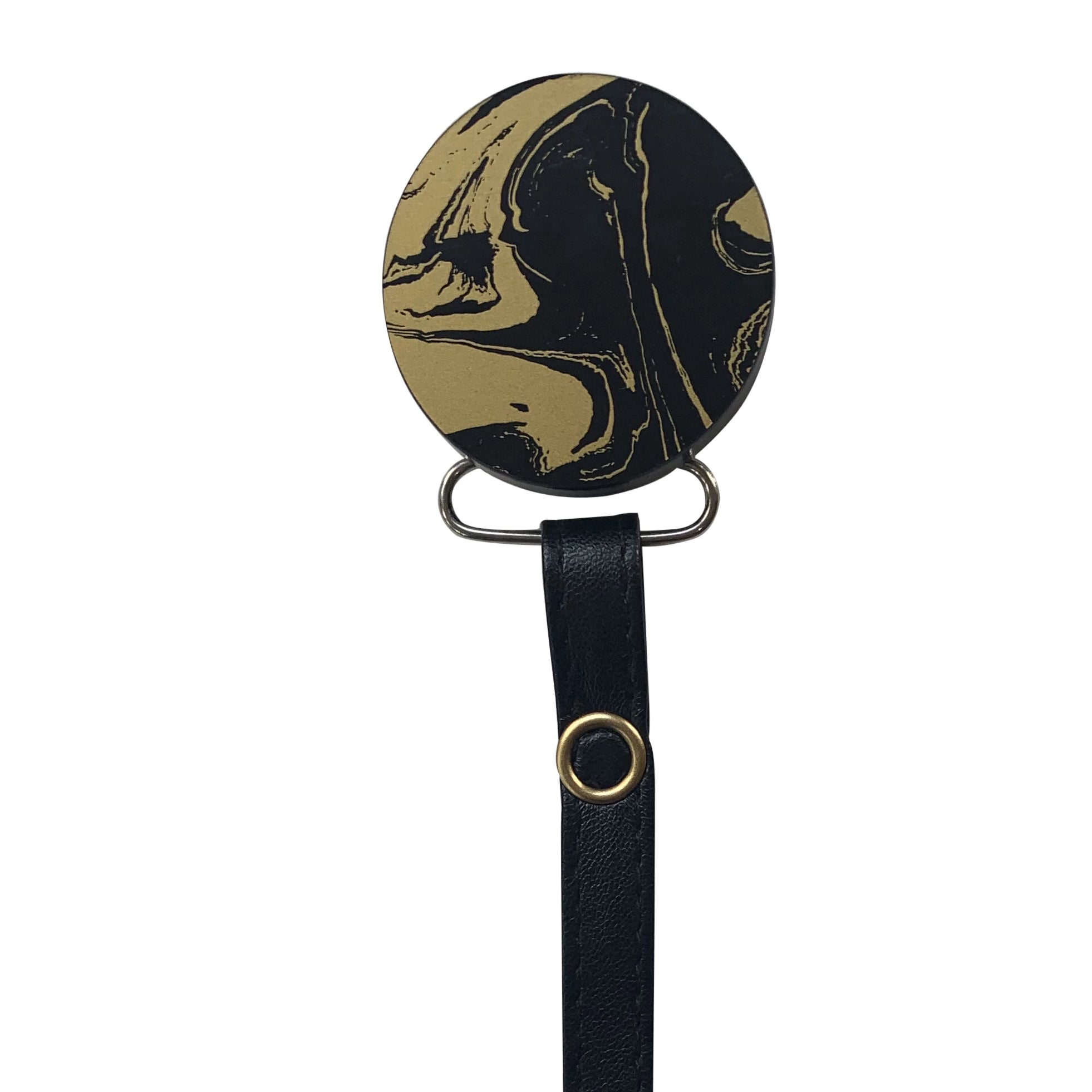 Classy Paci MARBLE black and gold round pacifier clip
