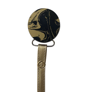 Classy Paci MARBLE black and gold round pacifier clip