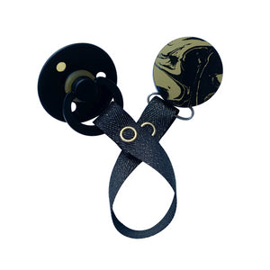 Classy Paci MARBLE black and gold round clip with Bibs pacifier GIFT SET
