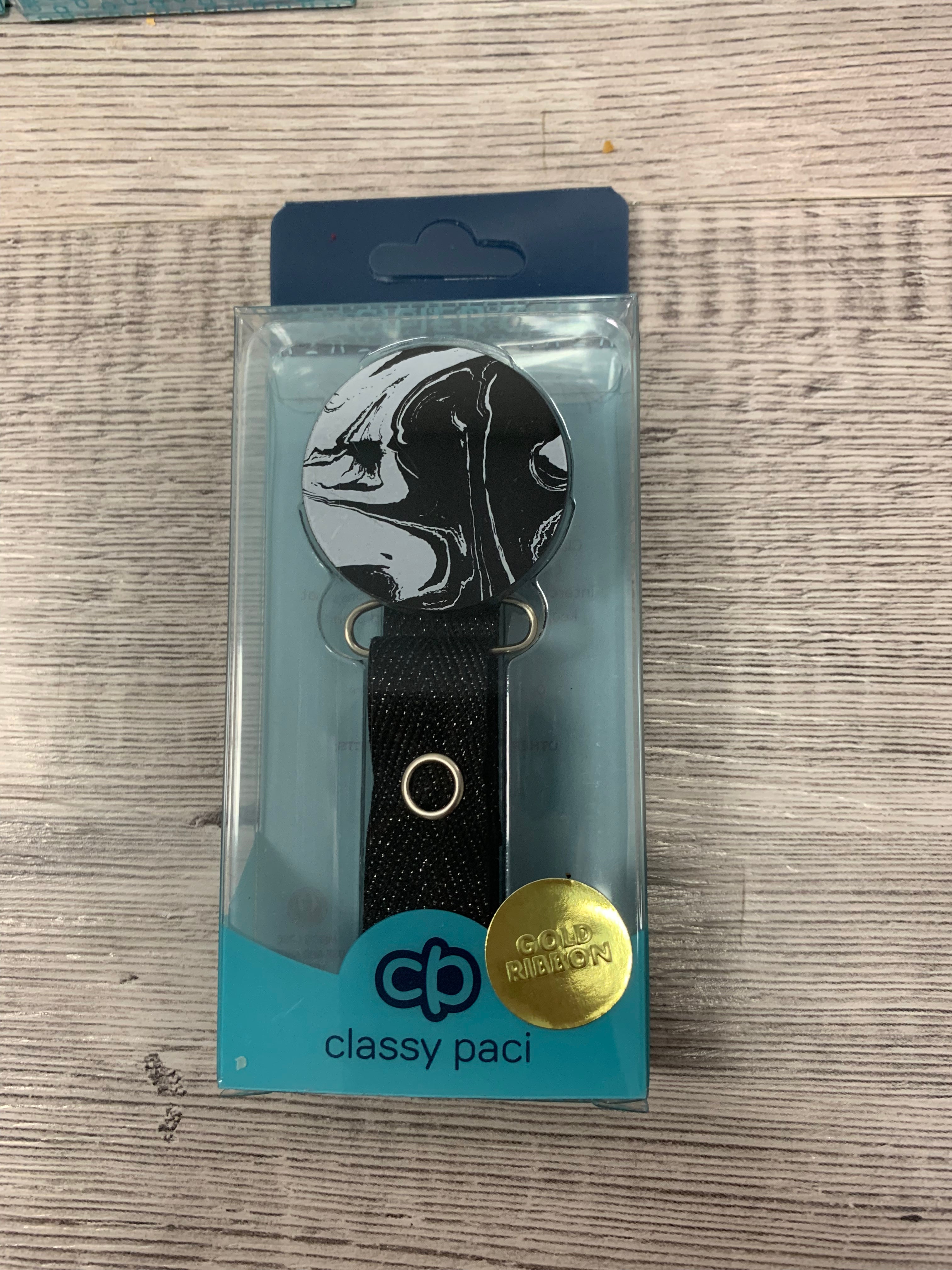 Classy Paci MARBLE black and white round pacifier clip with Bibs b/w glow pacifier GIFT SET