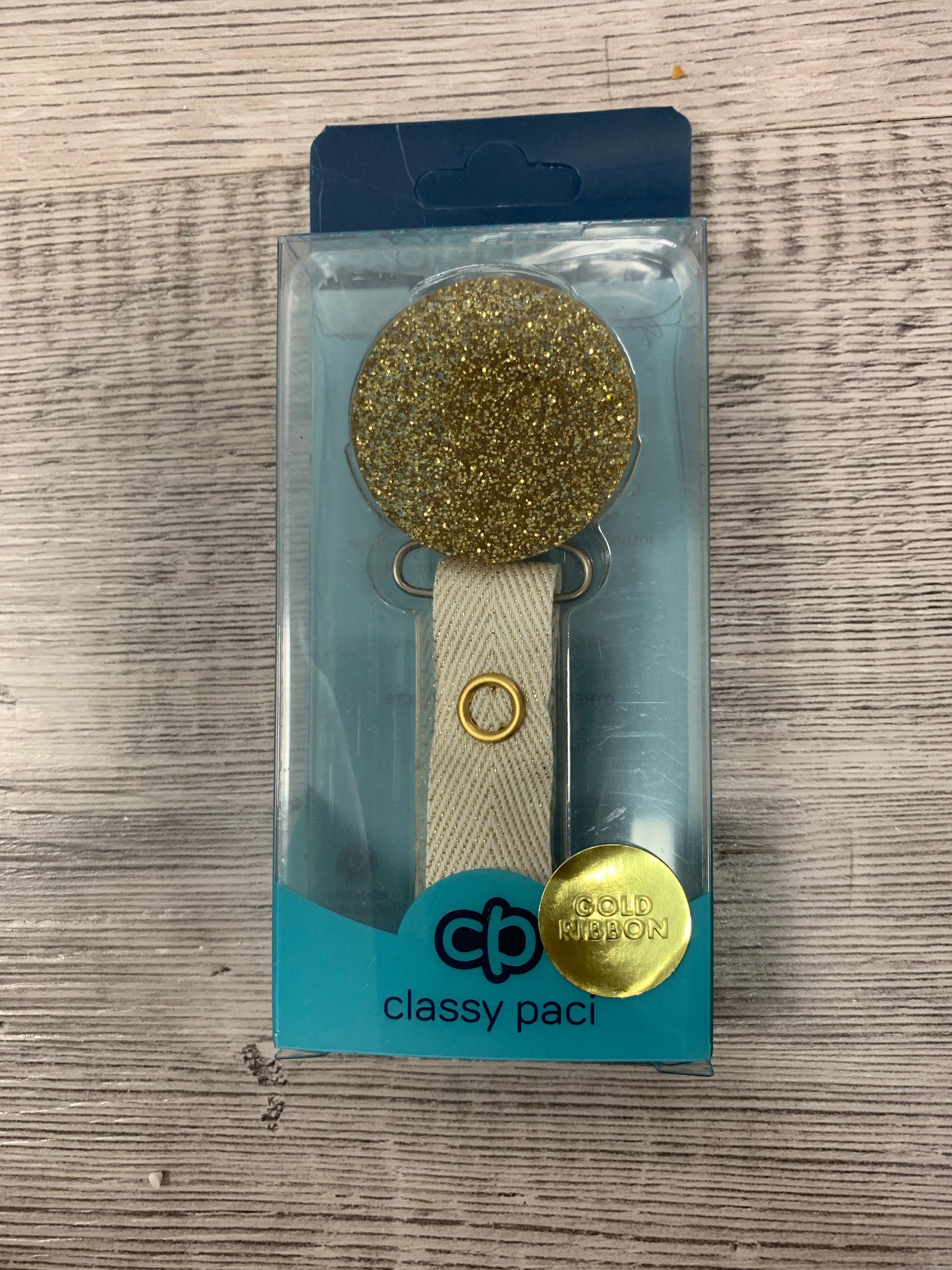 Classy Paci TWINKLE Gold round pacifier clip with Bibs pacifier GIFT SET