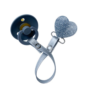 Classy Paci TWINKLE Silver heart clip with Bibs grey pacifier GIFT SET