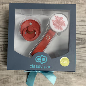 Classy Paci Doodle Red Round clip with Bibs pacifier GIFT SET