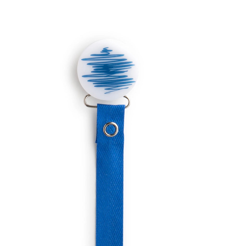 Classy Paci DOODLE blue denim round pacifier clip