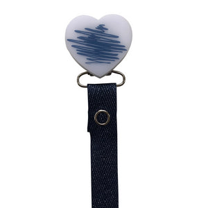 Classy Paci DOODLE blue denim heart pacifier clip with Bibs blue pacifier GIFT SET