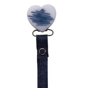 Classy Paci DOODLE blue denim heart pacifier clip with Bibs blue pacifier GIFT SET