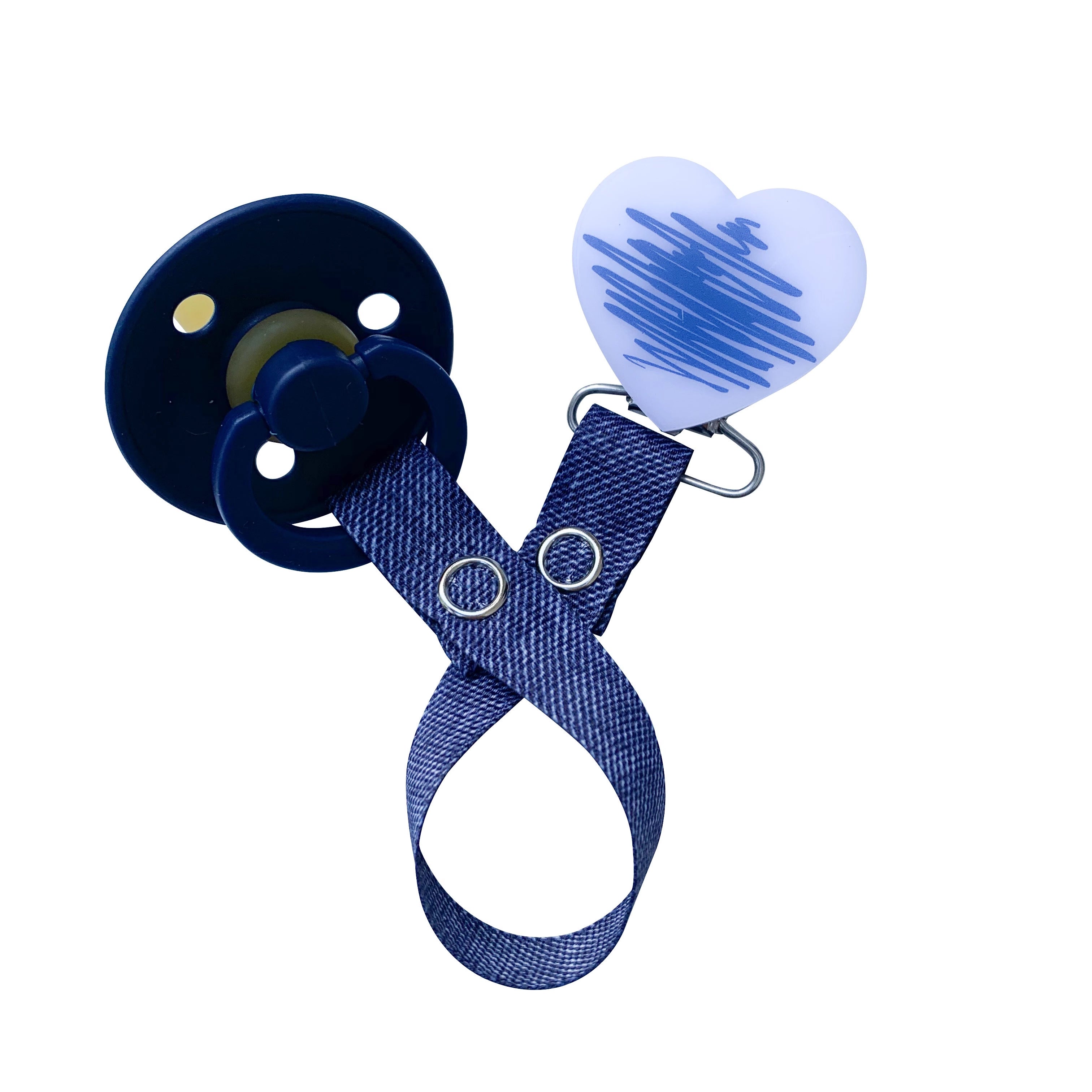 Classy Paci DOODLE blue denim heart pacifier clip with Bibs blue pacifier GIFT SET