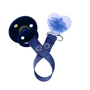 Classy Paci DOODLE blue denim heart pacifier clip with Bibs blue pacifier GIFT SET