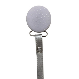 Classy Paci CHIC Grey Silver Polka Dot Round pacifier clip
