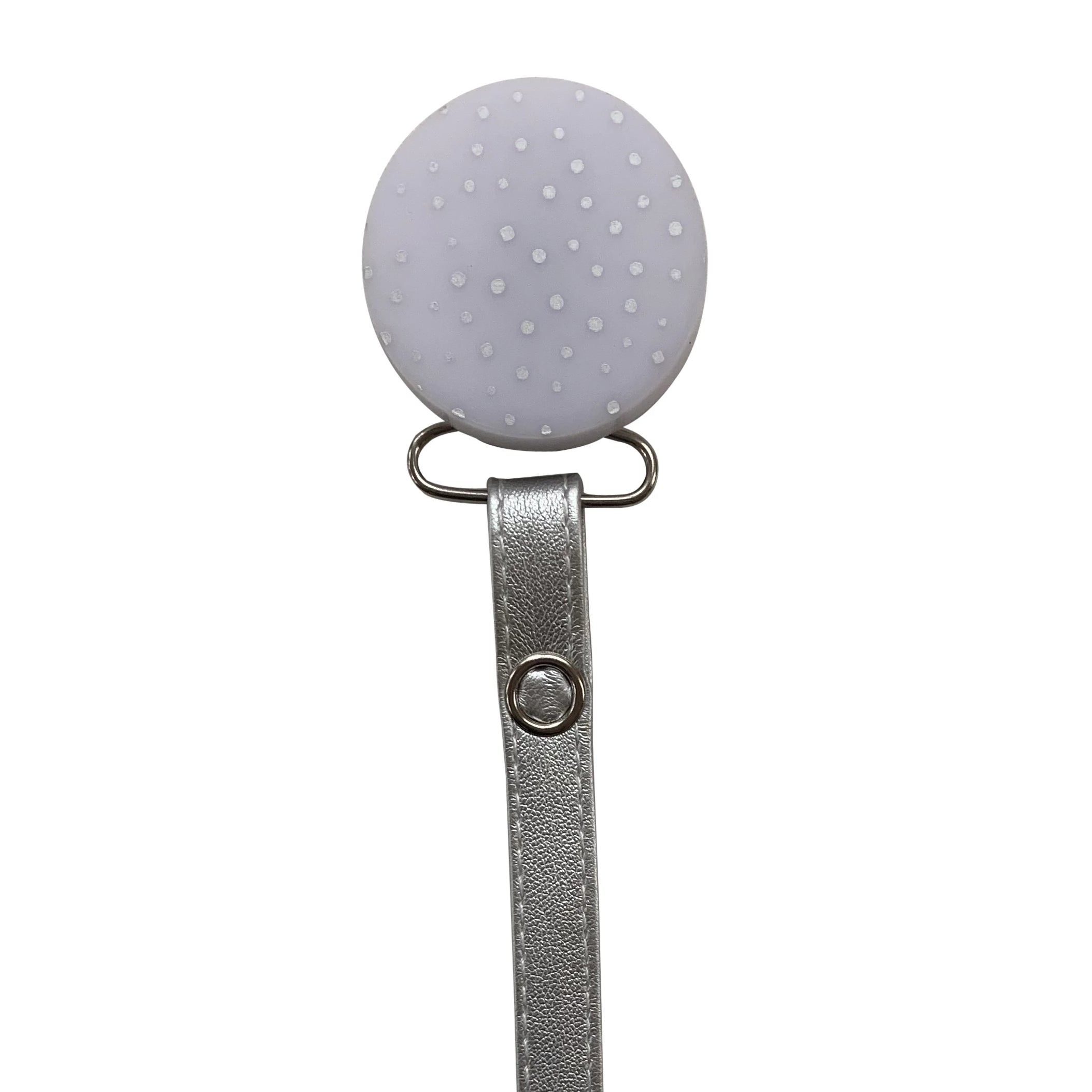 Classy Paci CHIC Grey Silver Polka Dot Round clip with Bibs pacifier GIFT SET