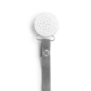 Classy Paci CHIC Grey Silver Polka Dot with heart Round pacifier clip