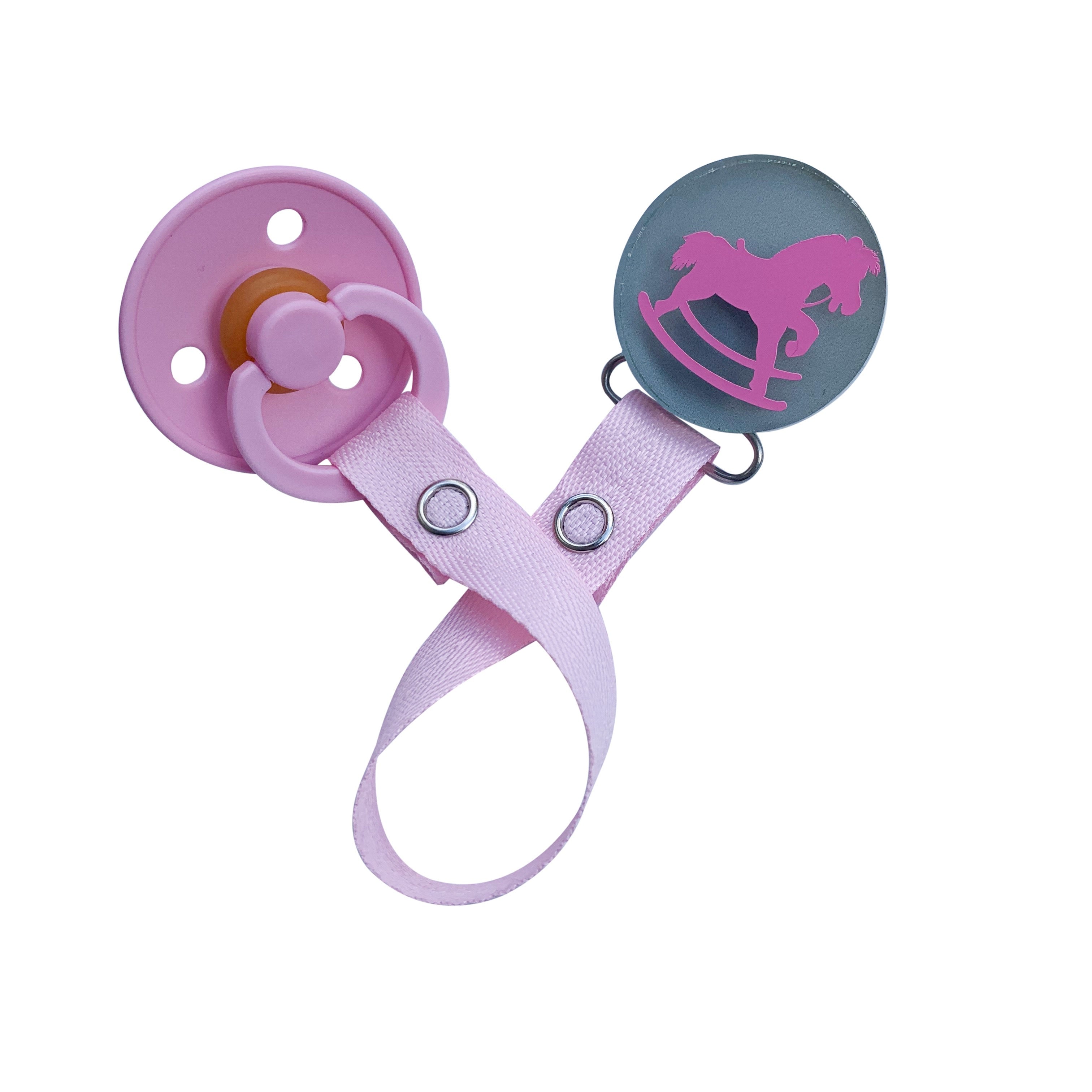 Equine Pacifier Classy Paci VIVID rocking horse several colors clip with Bibs pacifier