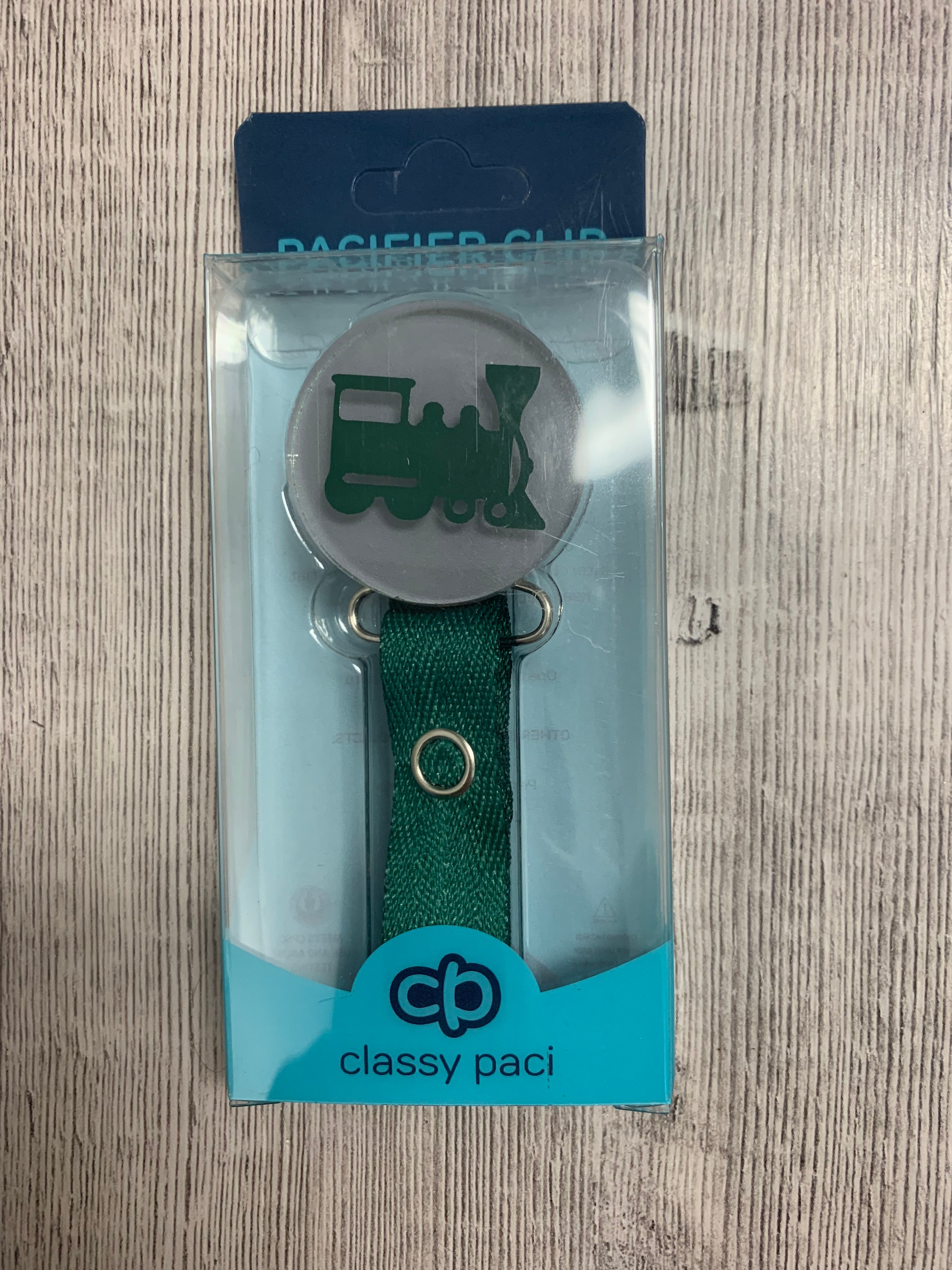 Classy Paci Vivid Green Train  clip with Bibs pacifier GIFT SET