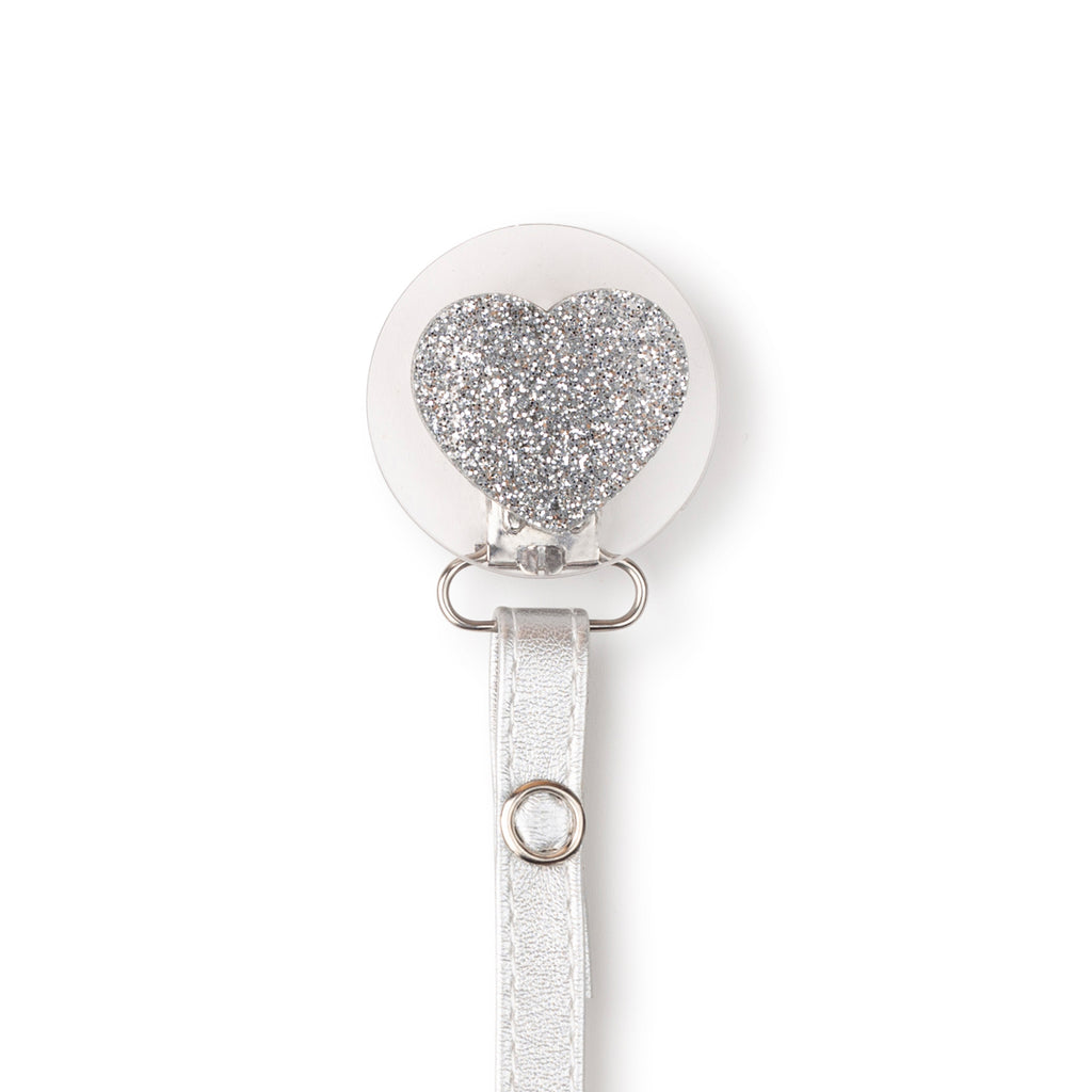 Classy Paci Clear with Silver sparkle heart pacifier clip