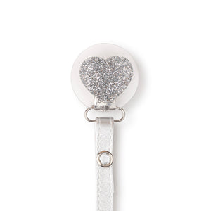 Classy Paci Clear with Silver sparkle heart pacifier clip