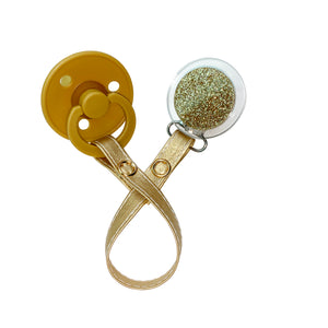 Classy Paci Clear with Gold Circle clip with Bibs Pacifier GIFT SET