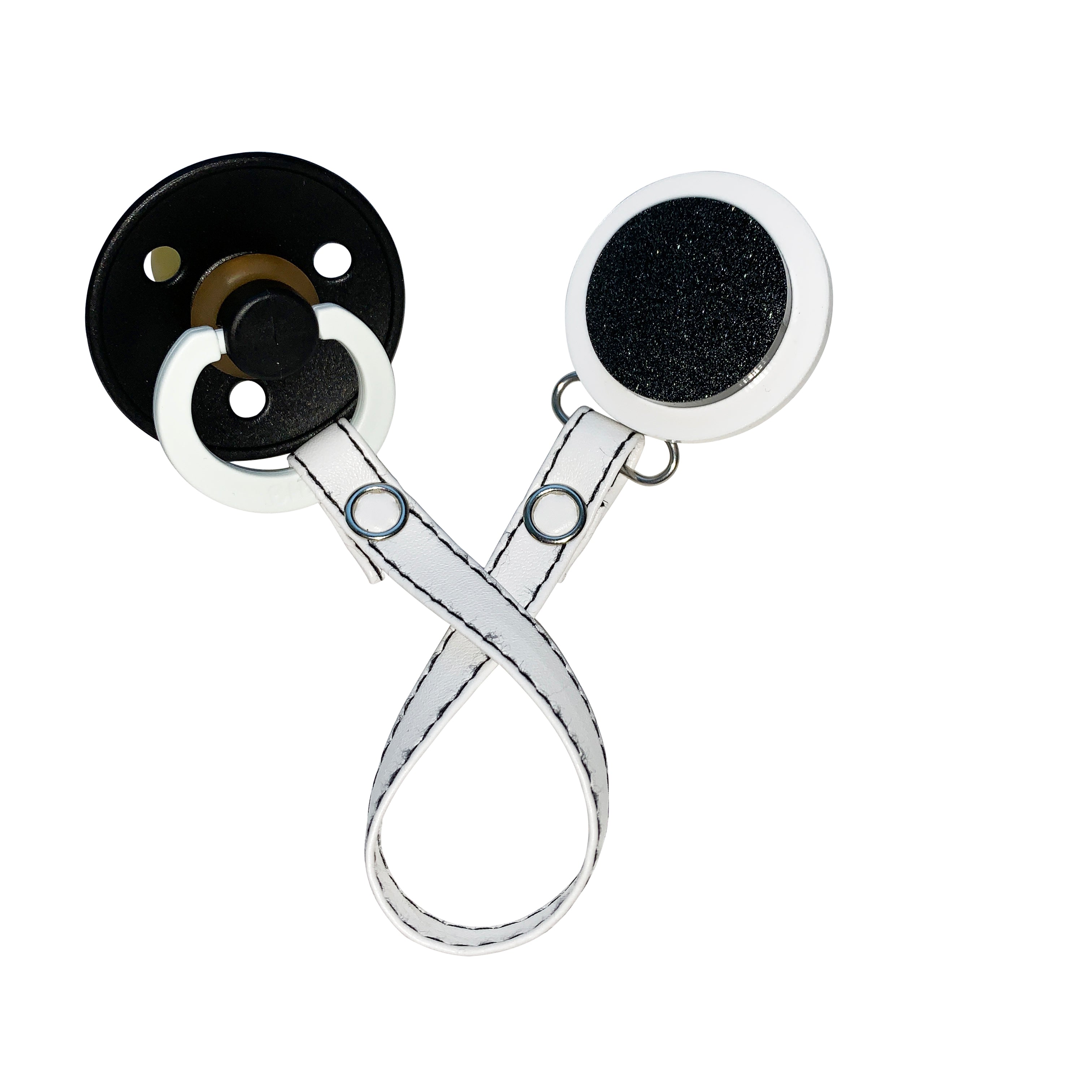 Classy Paci White with Black sparkle circle clip with BIBS pacifier GIFT SET