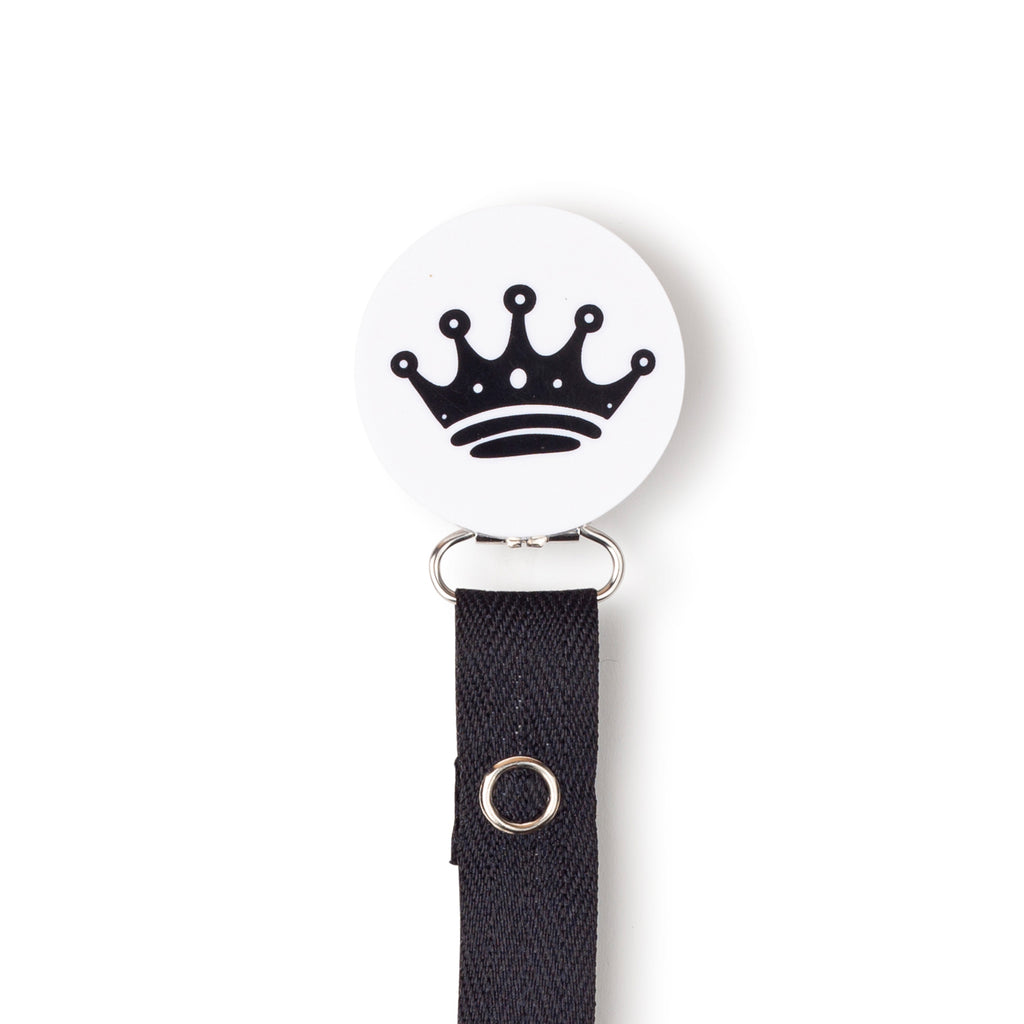 Classy Paci White with Black Crown circle pacifier clip