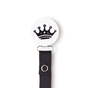 Classy Paci White with Black Crown circle pacifier clip