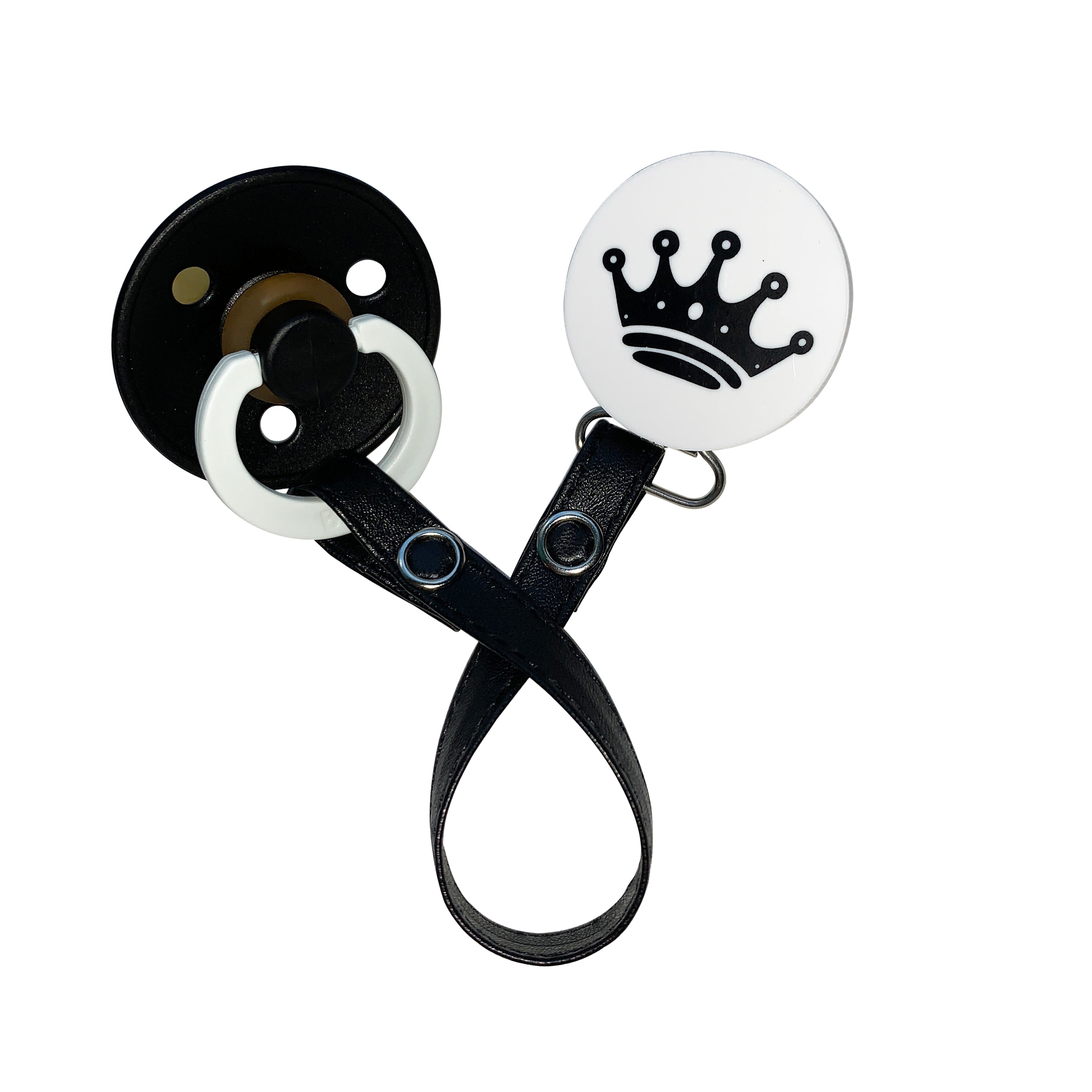 Classy Paci White with Black crown circle clip with a Bibs pacifier GIFT SET
