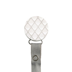 Classy Paci White Quilted look circle pacifier clip