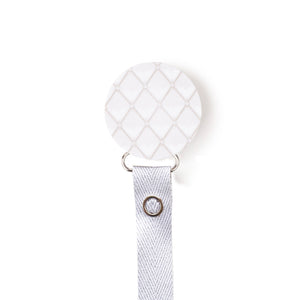 Classy Paci White Quilted look circle pacifier clip