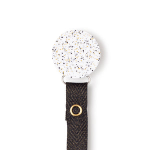 Classy Paci Speckled metallic gold black silver circle pacifier clip